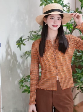 阿玛施女装2026春新款气质设计感印花纱衣衬衫修身网纱T恤130098