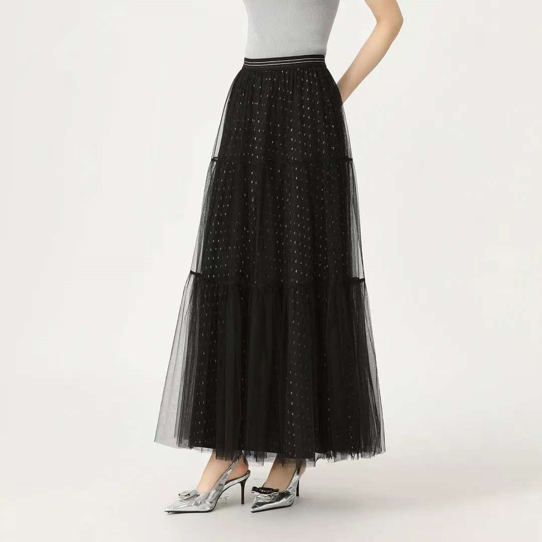 新款高腰松紧腰网纱半身裙百搭女