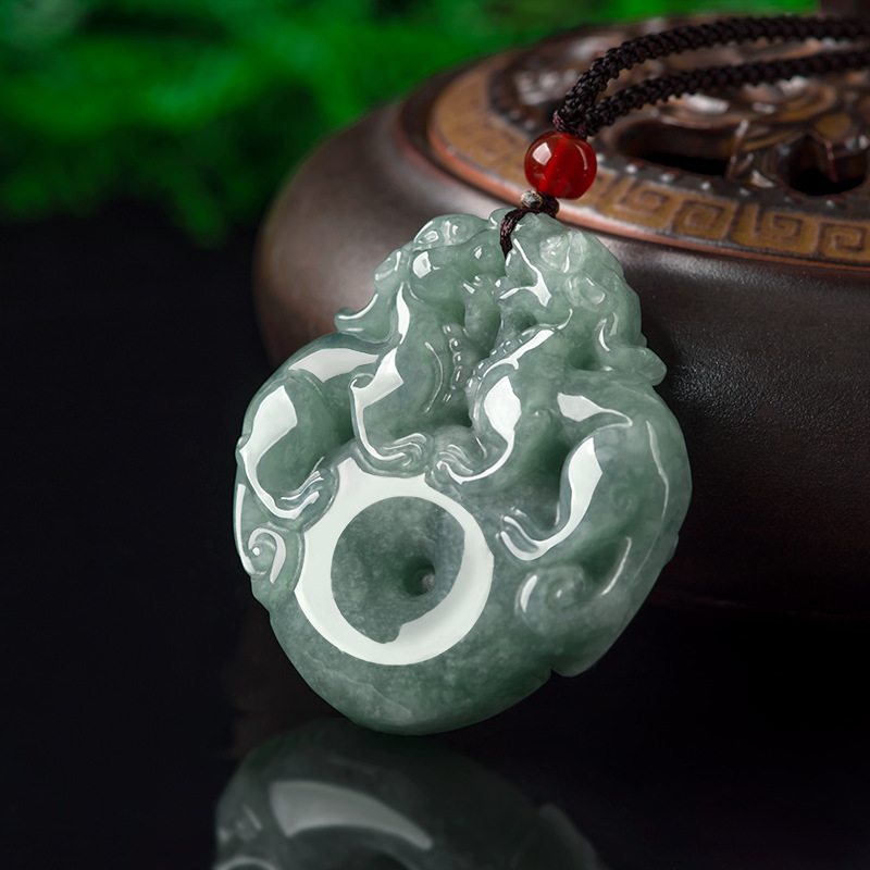 天然A货翡翠双貔貅平安扣吊坠财源滚滚冰种玉石挂件男女玉坠