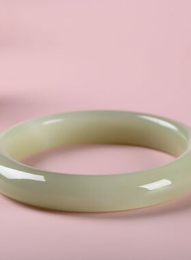 【和田玉】正品带证书天然新疆和田玉青白玉镯子玉石晴水手镯细条