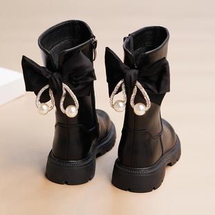 女童靴子童鞋2025秋冬新款儿童中筒长靴洋气宝宝公主风马丁靴皮靴