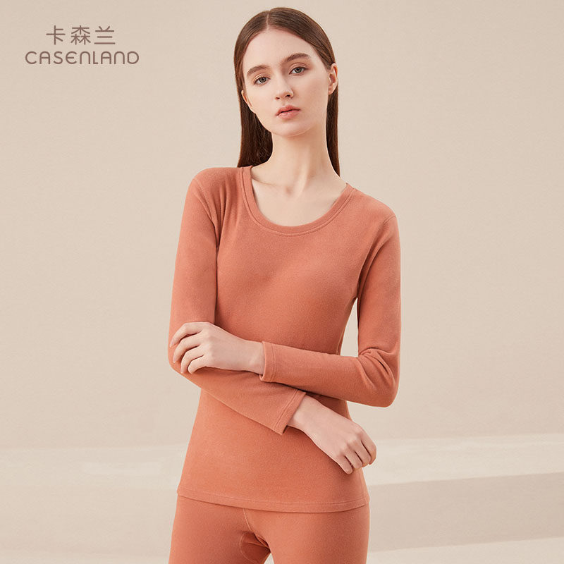 卡森兰秋衣裤女士纯棉加绒加厚棉毛衫打底保暖内衣女美体紧身套装