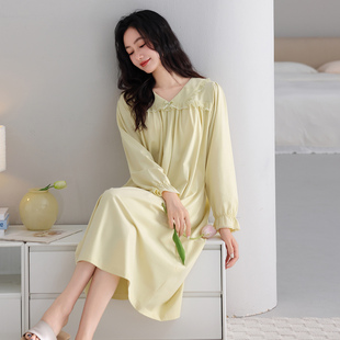 睡裙女款带胸垫2025新款春秋纯棉长袖睡衣秋款大码宽松长款家居服