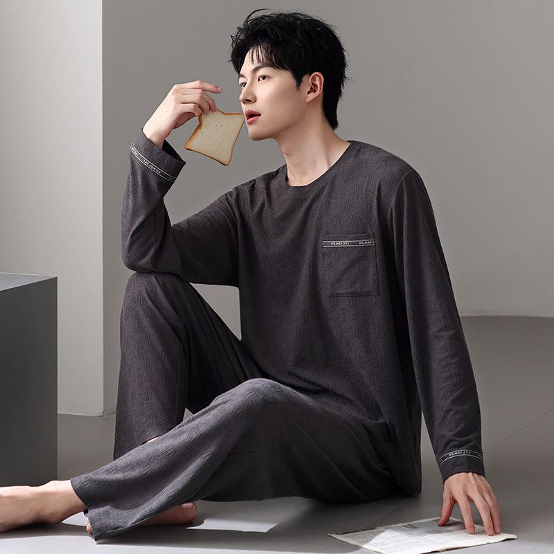 睡衣男士春秋纯棉长袖2025新款套头圆领秋季男款可外穿休闲家居服