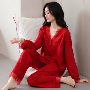 2025新款红色睡衣女春秋季纯棉长袖新娘结婚本命年家居服喜庆套装