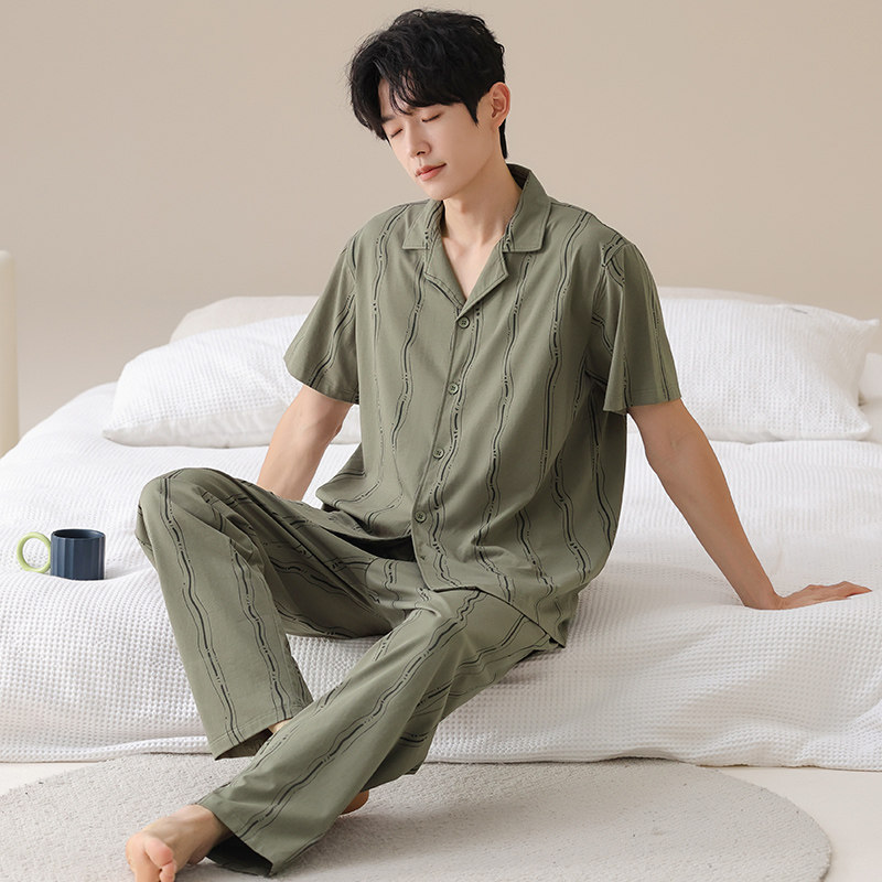 2025新款睡衣男夏季短袖长裤凉感纯棉夏款男款大码休闲家居服套装
