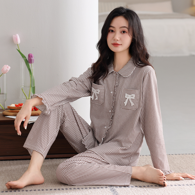 睡衣女士春秋款纯棉长袖中年妈妈秋冬季可外穿大码休闲家居服套装