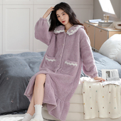 加厚加绒女款 浴袍2025新款 冬季 法兰绒睡袍女秋冬款 开衫 睡衣裙长袍
