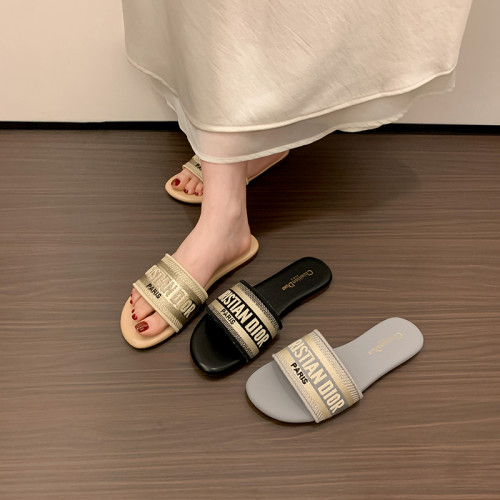 法式平底凉拖鞋女夏配裙子一字拖
