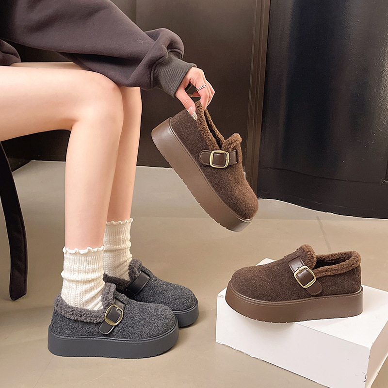 厚底勃肯鞋加绒鞋一脚蹬保暖棉鞋