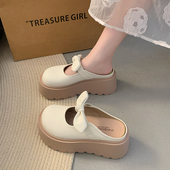 玛丽珍凉拖鞋 一脚蹬法式 女外穿2026春夏新款 厚底蝴蝶结包头半拖鞋