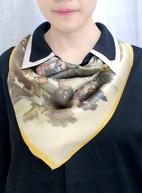 白领桑蚕丝缎面花色装饰小方巾