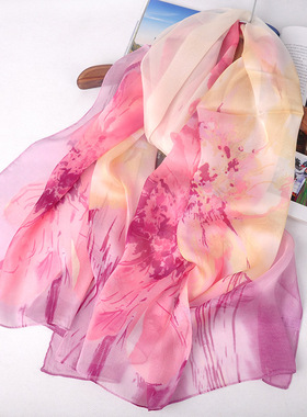 苏州真丝丝巾100%桑蚕丝围巾女士长款飘逸纱巾65*175CM披肩