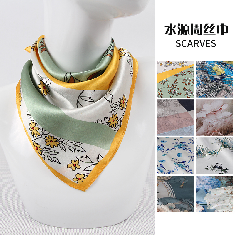 丝巾女新款春夏真丝桑蚕丝小方巾时尚简约韩版送妈妈围巾礼物