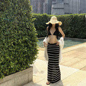 泳衣女新款 性感分体条纹长裙比基尼小胸显瘦纯欲风温泉度假泳装