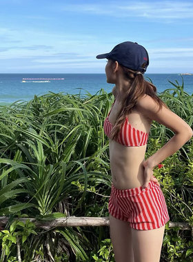 泳衣女新款性感度假风条纹分体