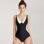 新款 韩国小众三角连体撞色性感V领泳装 小胸聚拢显瘦温泉游泳衣女