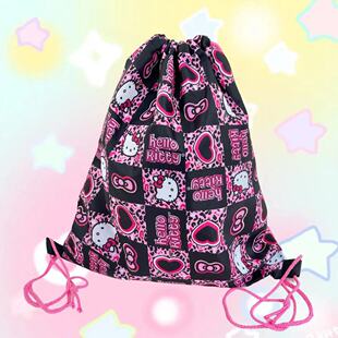 童趣可爱多巴胺书包猫咪印花两用大容量背包束口包抽绳双肩包T57
