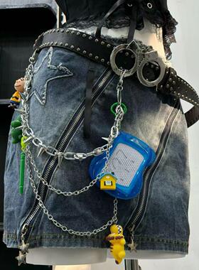 欧美风涂鸦板金属腰链男配饰y2k复古朋克童趣裤链女美式嘻哈