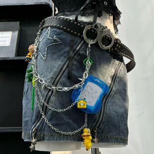 欧美风涂鸦板金属腰链男配饰y2k复古朋克童趣裤链女美式嘻哈