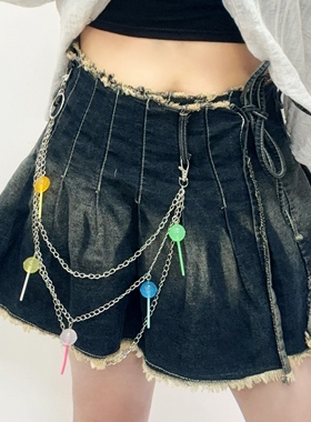 欧美百搭亚克力饰品时尚棒棒糖金属多层链条ins风裤链包挂项链