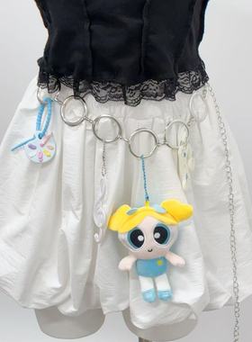 童趣蓝色女孩挂件毛绒裤链极繁包包饰品音符小挂件腰链项链