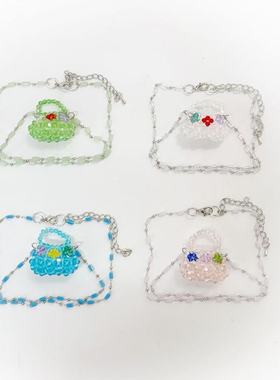 日韩ins小清新五彩串珠复古包包项链 夏日可爱锁骨链