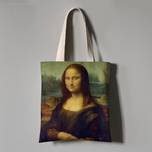 著名画家达芬奇名画同款购物袋单肩手提袋帆布袋收纳袋学生资料袋