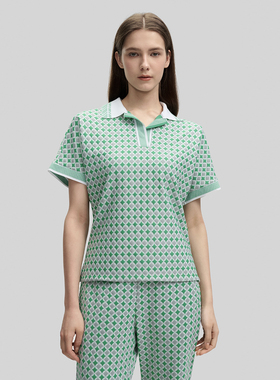 Fila/斐乐EMERALD女子时尚休闲舒适满印短袖POLO衫F11W434111F