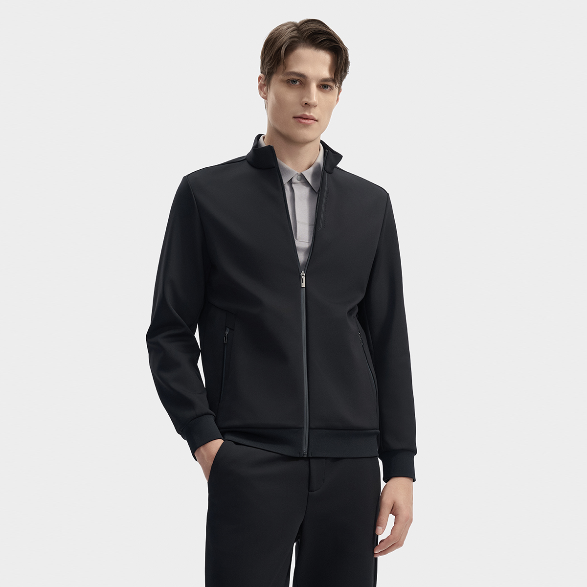 斐乐男子高端商务立领针织外套