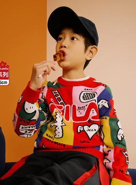 Fila/斐乐KIDS花赞新年系列男中大童跨界保暖生活毛衣K12B514405F