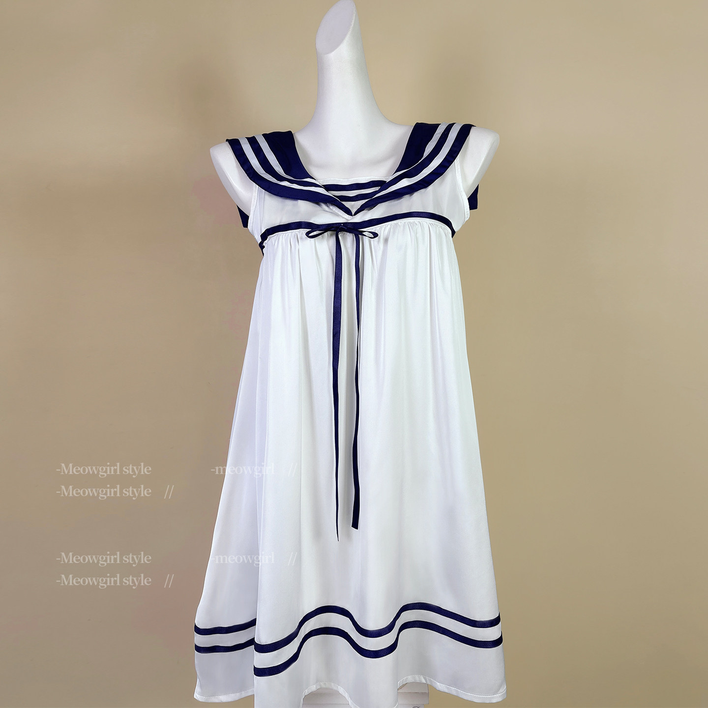 Meowgirl性感睡衣女绝美条纹海军领水手服蝴蝶结少女感吊带连衣裙