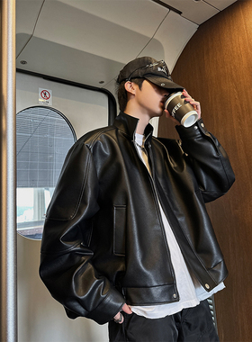 junmanner 美式复古立领短款皮夹克男秋冬款机车皮衣潮流外套上衣
