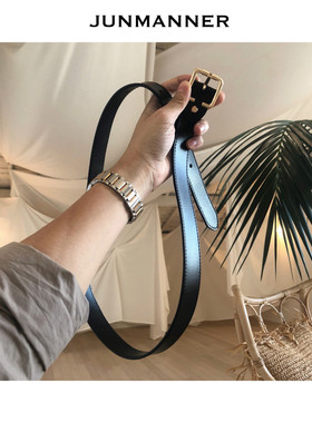 junmanner 牛皮针扣美式简约时尚百搭新款腰带皮带男女通用同款