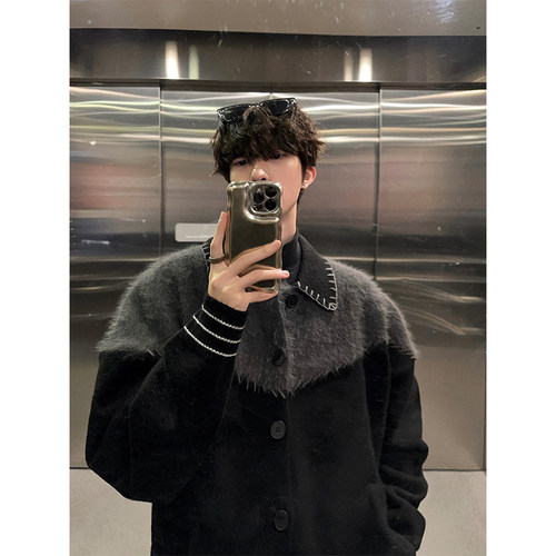 junmanner撞色拼接毛衣外套