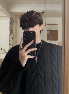 junmanner 含羊毛！复古厚麻花套头毛衣慵懒风男款圆领加厚冬上衣