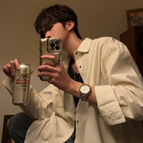 Lookiva刺绣徽章春夏男生衬衫