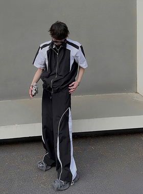 junmanner 可拆卸垫肩外套设计感休闲裤两件套夏穿搭时尚套装男