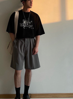 junmanner 自制黑色短款西裤男夏韩版复古轻熟风休闲五分裤子