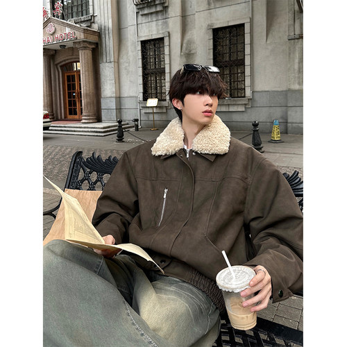 junmanner羊羔毛翻领皮毛一体