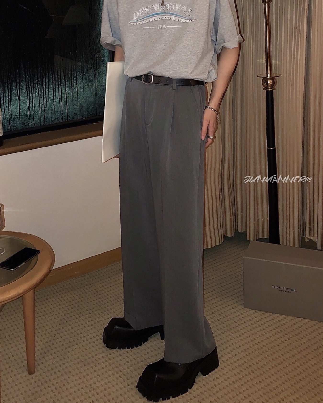 jmhomme韩版2色阔腿直筒牛仔裤