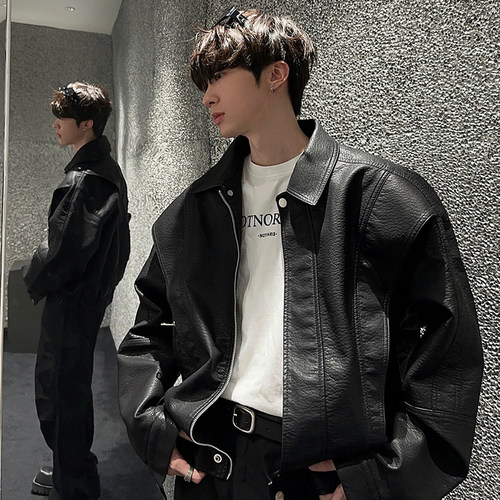 junmanner翻领皮衣夹克外套