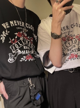 junmanner 字母印花美式潮流宽松圆领半袖打底针织上衣夏男生T恤