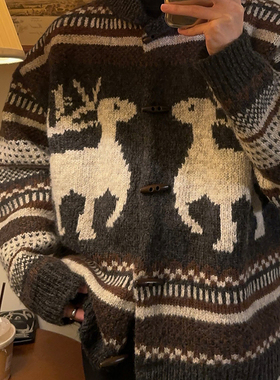 junmanner 翻领拼色重磅印第安厚保暖上衣秋冬男生打底针织衫毛衣