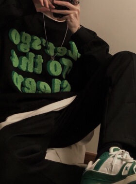 junmanner 字母刺绣印花圆领美式潮牌加绒加厚保暖上衣秋冬男卫衣