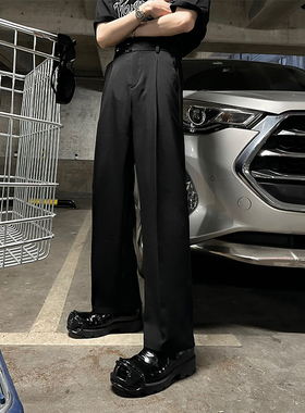 junmanner 黑色直筒韩版复古休闲高端垂感西裤夏季男生长裤子正装