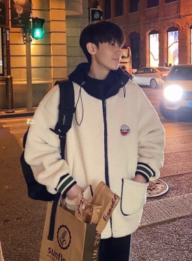 junmanner 纯色口袋小标羊羔毛保暖棉衣男2025年秋冬韩版潮流外套