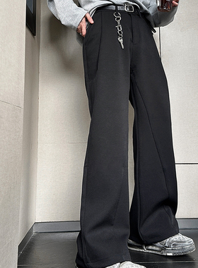 junmanner 黑色直筒美式复古宽松休闲垂感长裤西裤春秋季男生裤子