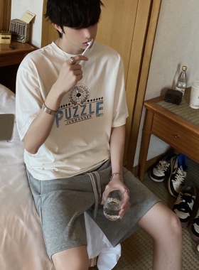 junmanner 字母印花美式潮流宽松圆领半袖打底针织上衣夏男生T恤