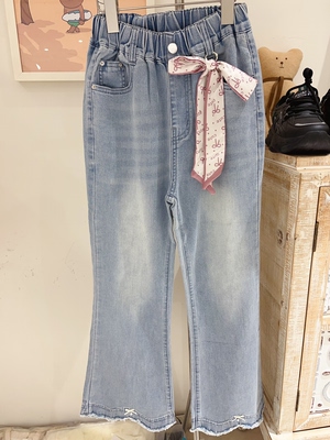 X女童160码牛仔裤新款春装洋气中大儿童喇叭牛仔裤
